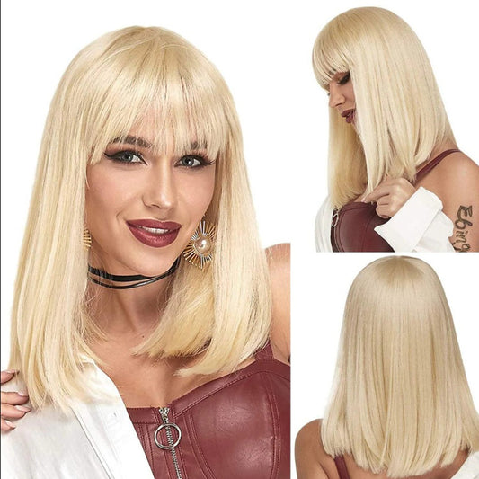 1# Wig girl with bangs, short straight hair